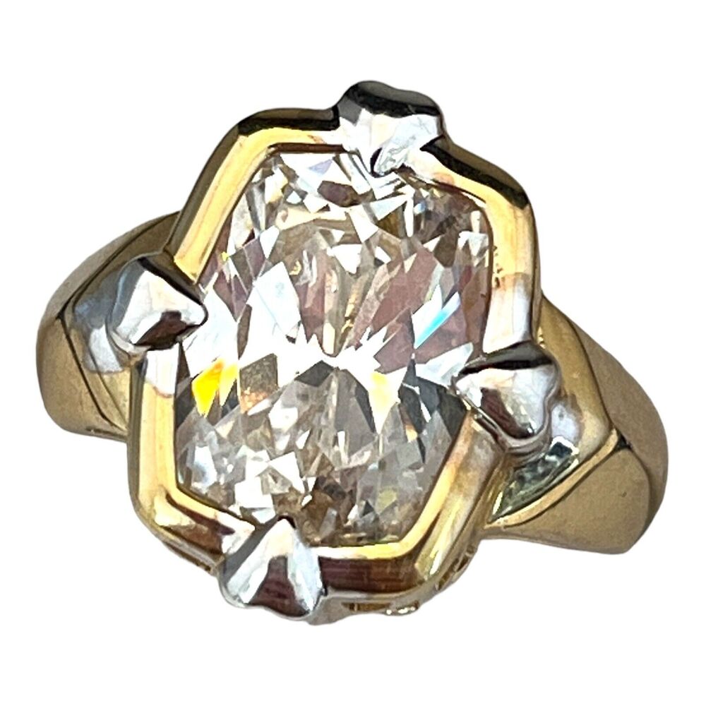Vintage 1970s Uncas CZ Ring Gold Plate White Gold Accent Hearts Size 8 - 5T